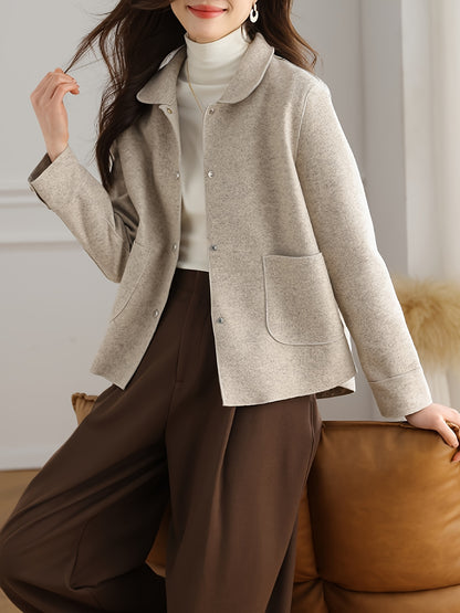 Womens Chic Button Front Jacket - Casual Solid Long Sleeve Outerwear with Convenient Pockets - Versatile & Comfortable for Everyday Style