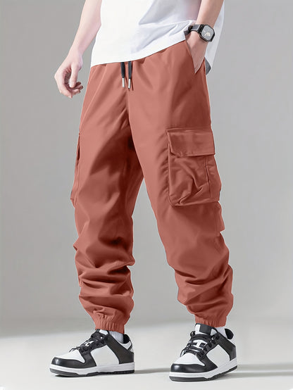 Mens Comfortable Loose Fit Cargo Joggers - Stylish Multi-pocket Drawstring Pants with Adjustable Waist - Perfect for Spring, Fall Outdoor Adventures