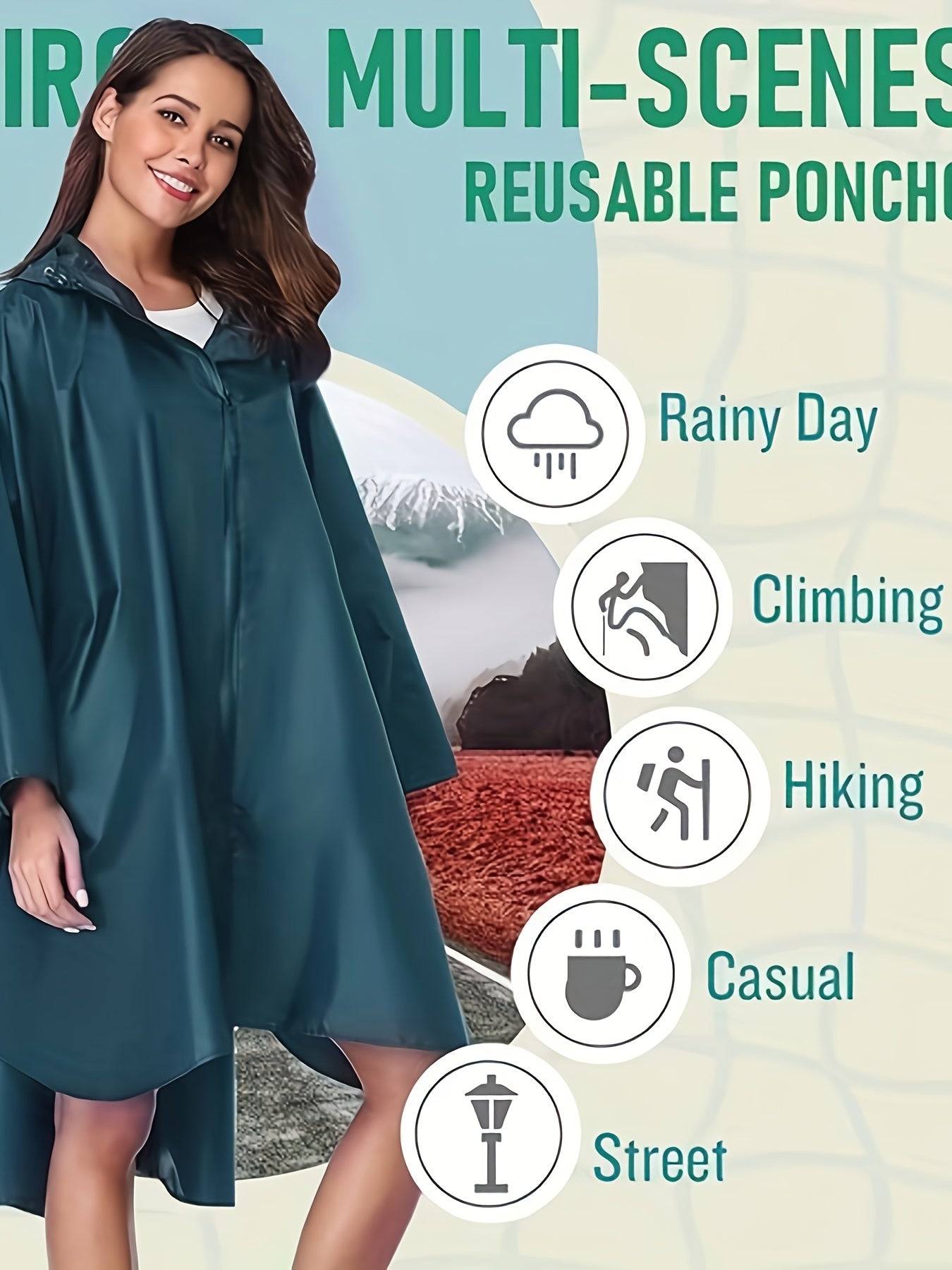 Waterproof Hooded Rain Poncho Jacket for Women - Zip-Up Design with Pockets, Semi-Sheer Non-Stretch Polyester Fabric, Machine Washable, Perfect for Rainy Days and Outdoor Activities