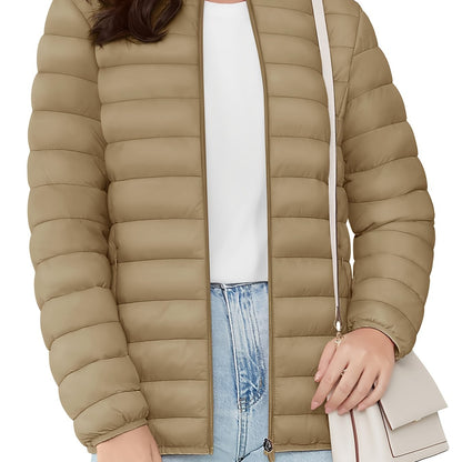 Bnokifin Quilted Puffer Jacket - Ultra-Lightweight, Comfort Soft, Warm, Windproof, Stylish, and Versatile Coat with Stand Collar, Full Zipper, Elastic Cuffs, 4 Pockets, and Perfect for Office Work, School, Travel, Outdoor Activities, and Daily Wear