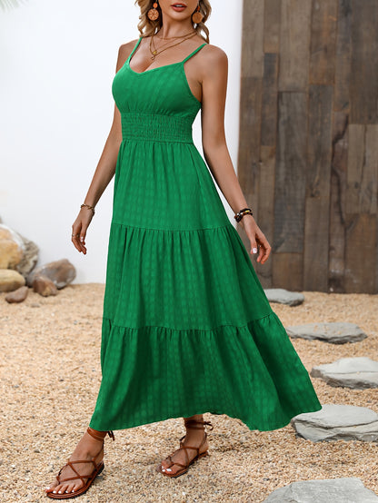 Flowy Tiered Maxi Dress - Womens Spaghetti Strap Sundress, Ruched Waist, Elegant & Lightweight for Summer Getaways