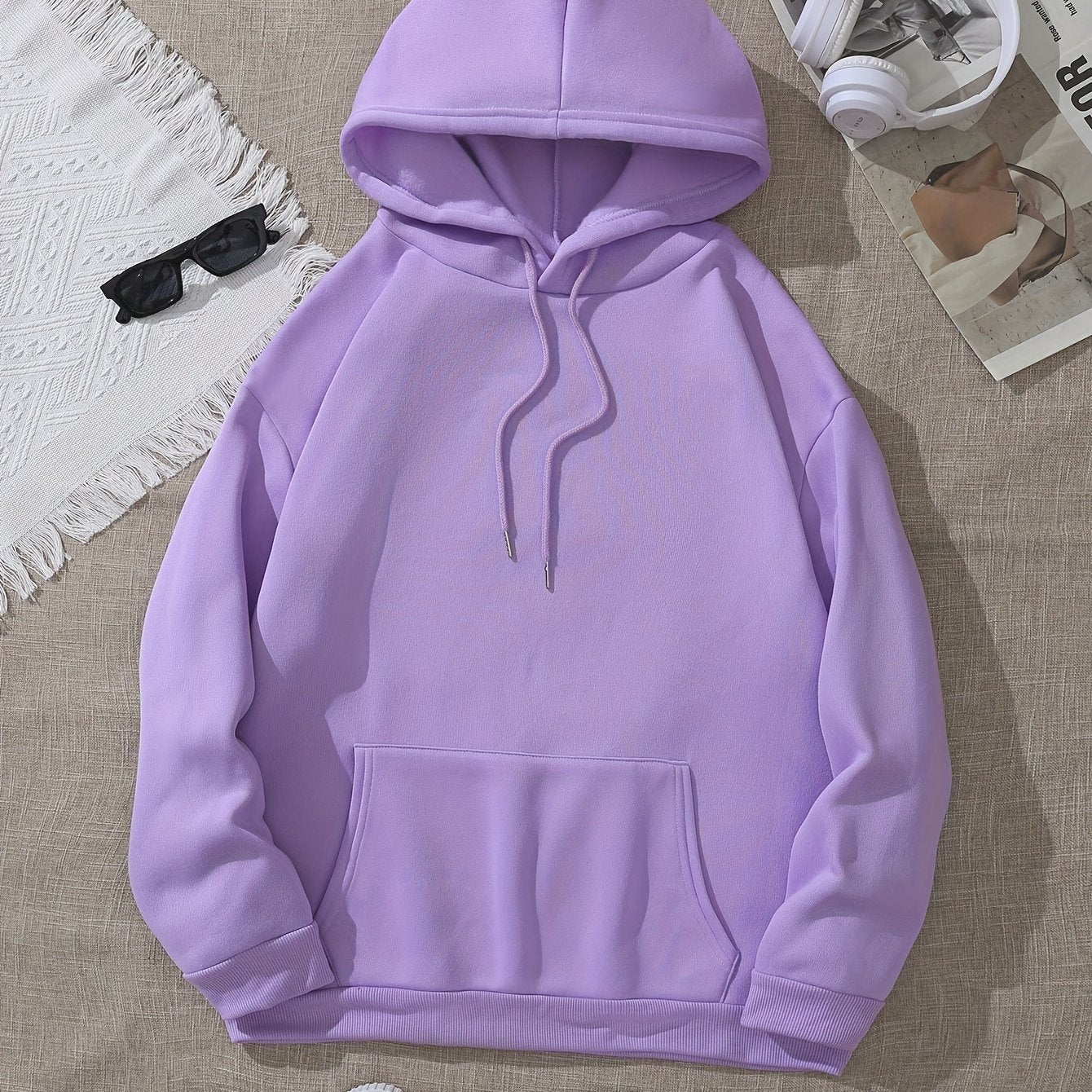 Womens Thermal Hooded Sweatshirt - Soft Micro Elasticity Polyester, Long Sleeve, Solid Color, Casual Pocketed Drawstring Hoodie for Fall/Winter - Cozy Knit Fabric, No Printing, No Sheer