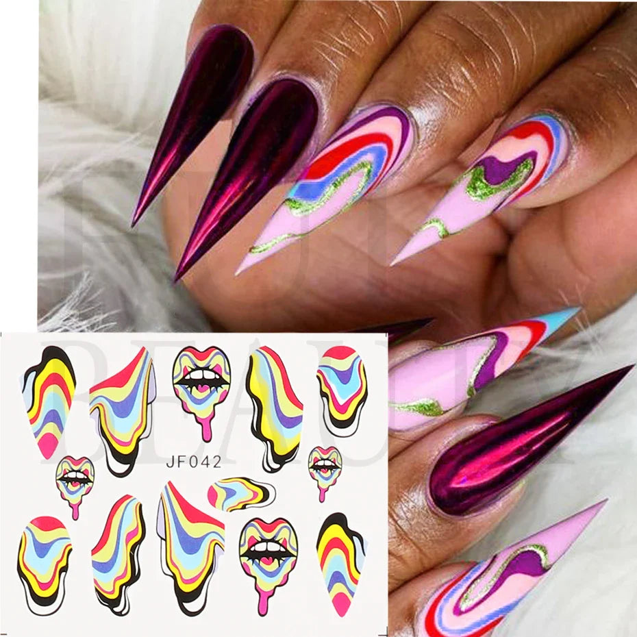 sengpan 12pcs Neon Graffiti Rainbow Design Stickers For Nails Halloween Skeleton Bleeding Ghost Vessel Sliders Decor Accessory LEJF37-48