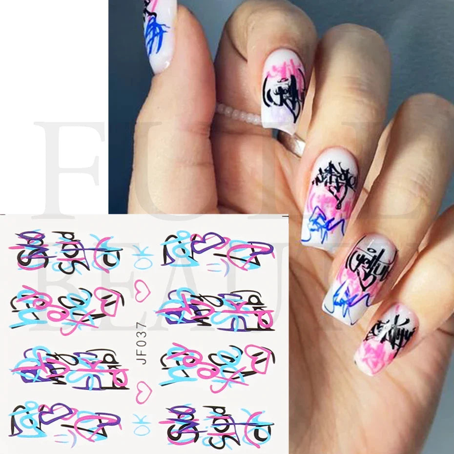 sengpan 12pcs Neon Graffiti Rainbow Design Stickers For Nails Halloween Skeleton Bleeding Ghost Vessel Sliders Decor Accessory LEJF37-48