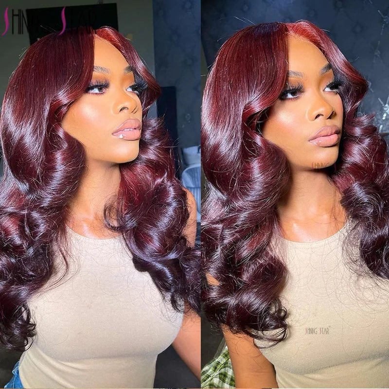 sengpan Dark Burgundy Color 13X4 Lace Front Wigs For Women 13x6 Lace Front Human Hair Wig 99J Body Wave Brazilian Hair Wig Glueless Wig