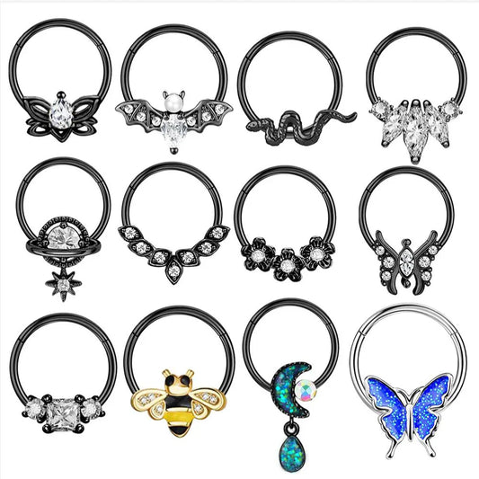 sengpan 16G Stainless Steel Septum Ring Nose Hoop Ring Bee Bat Septum Piercing  Cartilage Hoop Helix Tragus Daith Small Earrings