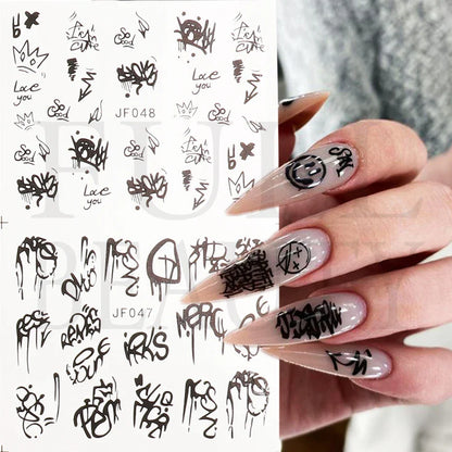 sengpan 12pcs Neon Graffiti Rainbow Design Stickers For Nails Halloween Skeleton Bleeding Ghost Vessel Sliders Decor Accessory LEJF37-48