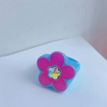 sengpan 2024 New Sweet Multicolor Resin Oil Drip Ring for Women Geometric Oval Flowers Beads Rhinestones Ring Cute Jewelry HangZhi