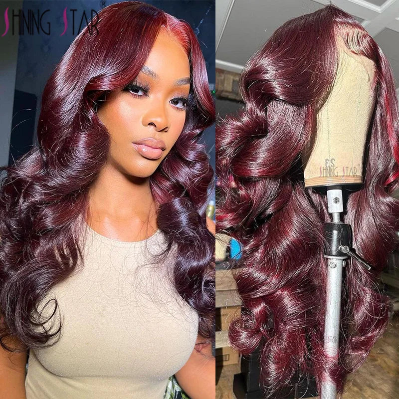 sengpan Dark Burgundy Color 13X4 Lace Front Wigs For Women 13x6 Lace Front Human Hair Wig 99J Body Wave Brazilian Hair Wig Glueless Wig