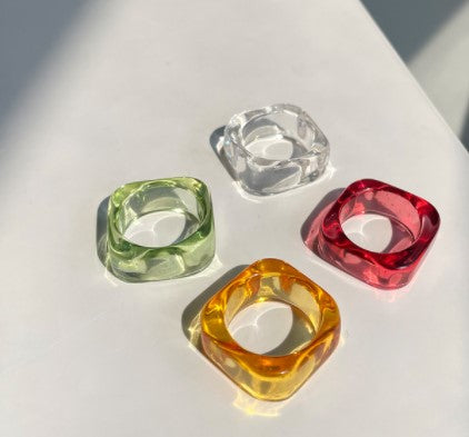 sengpan christmas wishlist gifts for her  New Korean Transparent Colourful Acrylic Resin Rhinestone Geometric Square Round Rings Set for Women Party Jewelry