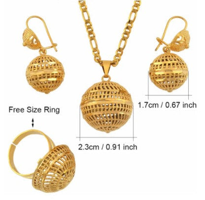 sengpan gifts for her Anniyo African Beads Jewelry Sets Pendant Necklaces Earrings Ring Women Gold Color Round Ball Chains Papua New Guinea PNG #J0065