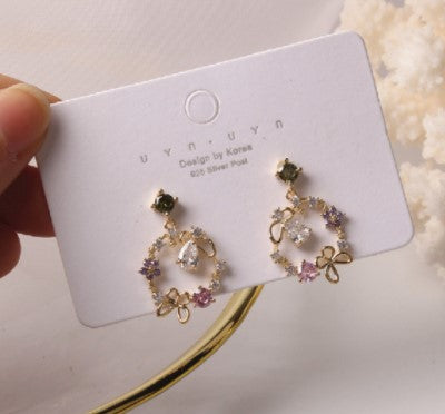 sengpan easter gifts for women Korean New Design Fashion Jewelry Exquisite Copper Inlay Color Zircon Flower Leaf Garland Women Earrings