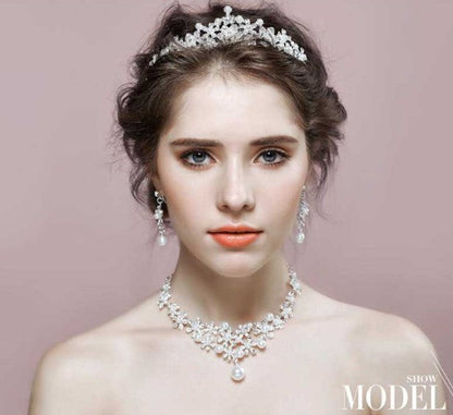 sengpan bridal jewelry set for wedding Wedding Bride Jewelry Sets Pearl Tiara Necklace Earrings Sets for Women Hair Accessories Crowns Necklace Set Tiaras Diadema