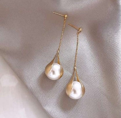 sengpan gifts for her Gold Pearl Stud Earrings For Woman Korean Fashion Mermaid Bowknot Bee Heart Long Jewelry Wedding Girl's Sweet Accessories