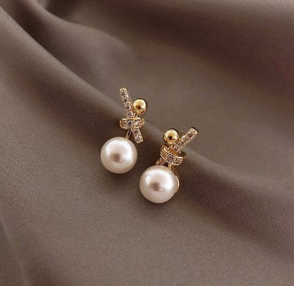 sengpan gifts for her Gold Pearl Stud Earrings For Woman Korean Fashion Mermaid Bowknot Bee Heart Long Jewelry Wedding Girl's Sweet Accessories