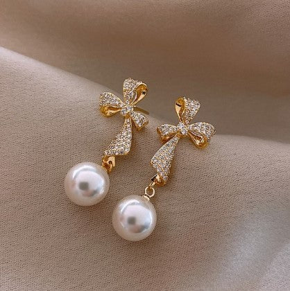 sengpan gifts for her Gold Pearl Stud Earrings For Woman Korean Fashion Mermaid Bowknot Bee Heart Long Jewelry Wedding Girl's Sweet Accessories