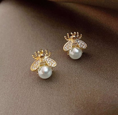 sengpan gifts for her Gold Pearl Stud Earrings For Woman Korean Fashion Mermaid Bowknot Bee Heart Long Jewelry Wedding Girl's Sweet Accessories