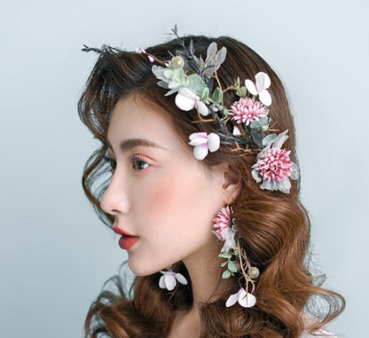 sengpan Imitation flower hoop fairy garland Earrings Set beach party women headwear Bride