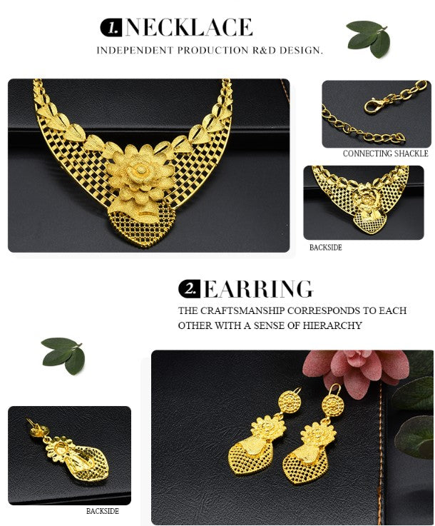 sengpan bridal jewelry set for wedding  African Gold Jewelry Set Flower Necklace Sets For Women Bride Earrings Rings Indian Nigerian Wedding Jewelery Set Gift