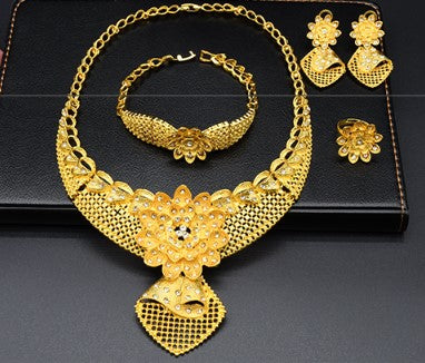 sengpan bridal jewelry set for wedding  African Gold Jewelry Set Flower Necklace Sets For Women Bride Earrings Rings Indian Nigerian Wedding Jewelery Set Gift