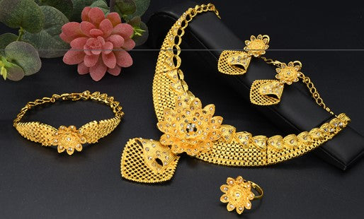 sengpan bridal jewelry set for wedding  African Gold Jewelry Set Flower Necklace Sets For Women Bride Earrings Rings Indian Nigerian Wedding Jewelery Set Gift