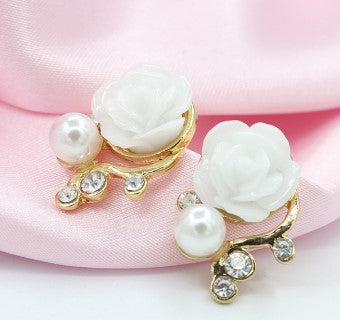 sengpan Earrings New Women Korean OL style pink crystal pearl asymmetric double-sided stud earrings