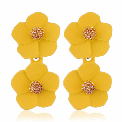 sengpan Double layer Flower Earrings for Women Wedding Party Boho Jewelry Statement Dangle Drop Big Earrings Boucle D'oreille Femme