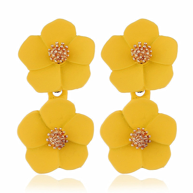 sengpan Double layer Flower Earrings for Women Wedding Party Boho Jewelry Statement Dangle Drop Big Earrings Boucle D'oreille Femme