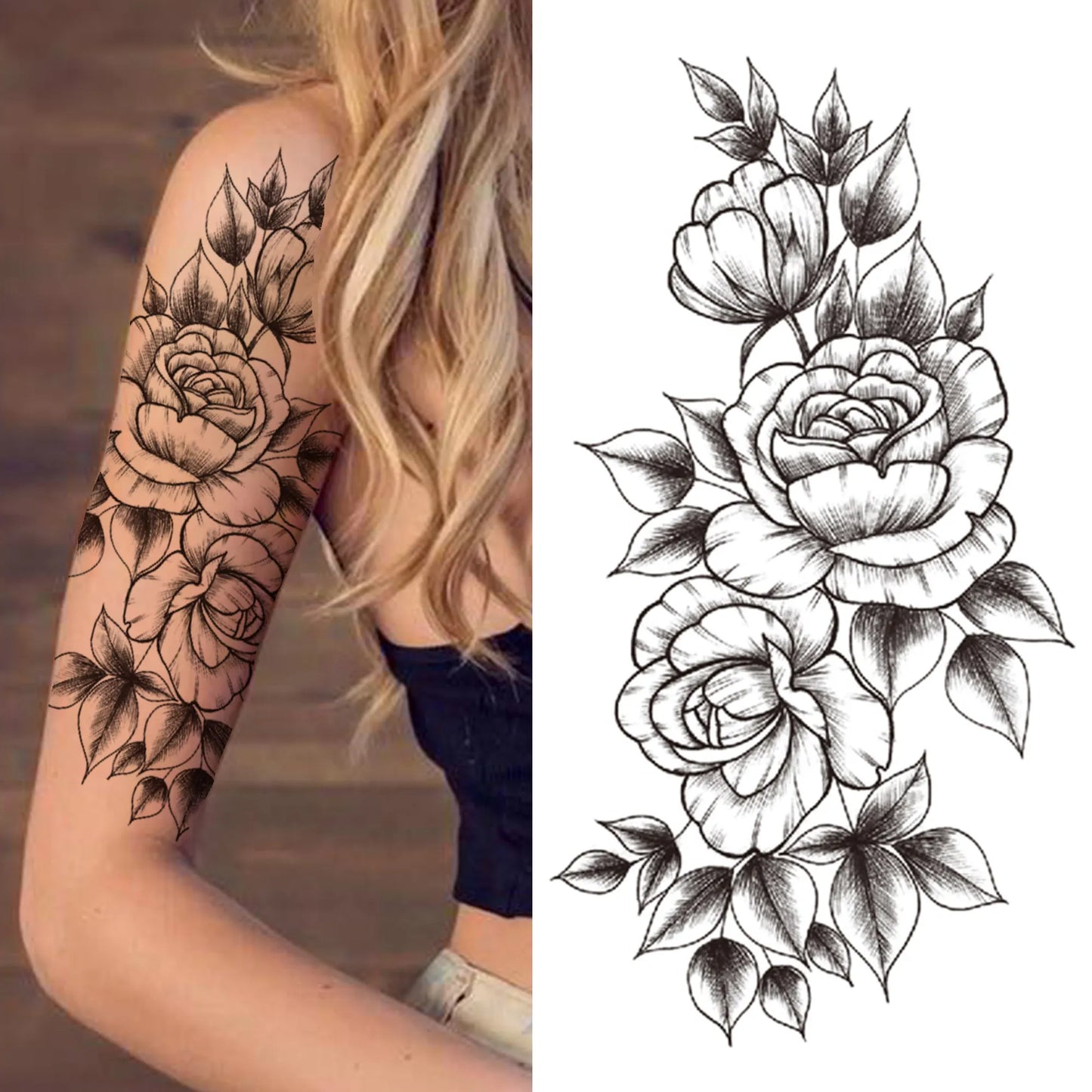 sengpan Death Skull Flower Temporary Tattoo For Women Girls Snake Bird Peony Tattoo Sticker Black Fake Blossom Sexy Tatoo Transfer Adult