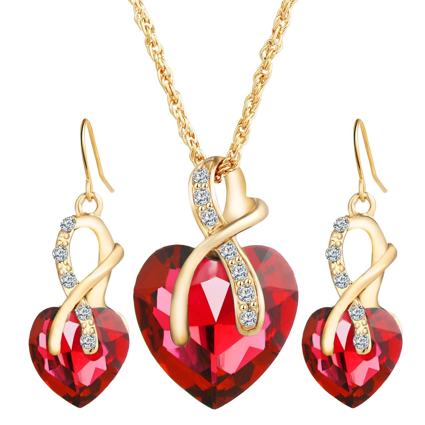 sengpan 18K Gold Romantic Heart of The Ocean Jewelry for Women CZ Crystal Necklace Earrings Set Bridal Wedding Accessories