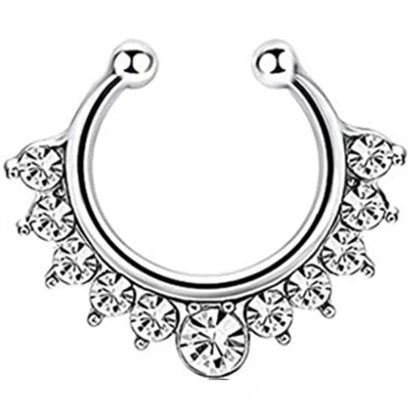 sengpan 1/2Piece Stainless Steel Fake Nose Piercing Septum Jewelry Crystal Zircon Fake Septum Piercing Ring Nose Rings for Women