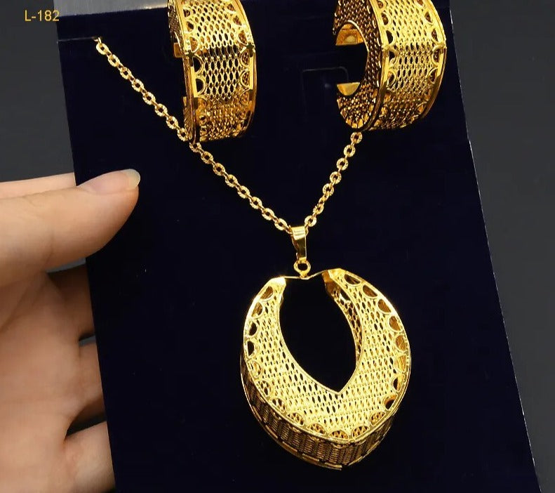 sengpan - Ethiopian Fashion Necklace Earrings Jewelry Set New Pendant Necklace Sets For Women Moroccan Wedding Party Gifts