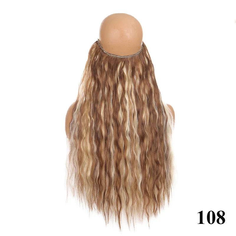 sengpan Synthetic 24inch Invisible Hair Wire Without No Clip Hair Extension Fishing Line Wig Wavy Hair Female False Hair Piece