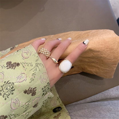 sengpan European Gold Color White Metal Round Ring Irregular Geometric Hollow Multi-Layer Open Finger Rings for Women Accessories