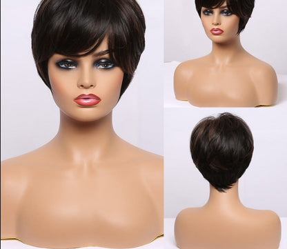 sengpan Short Straight Wigs Ombre Brown Synthetic Hair Wigs with Bangs for Black Women Daily Cosplay Heat Resistant Natural Hair Wigs