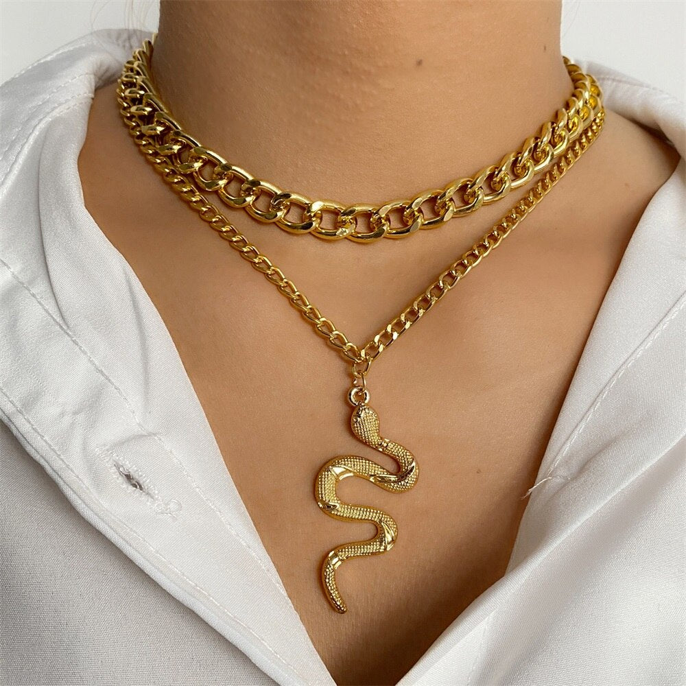 sengpan hot sale new Fashion Multi-layered Snake Chain Necklace For Women Vintage Gold Coin Pearl Choker Sweater Necklace Party Jewelry Gift