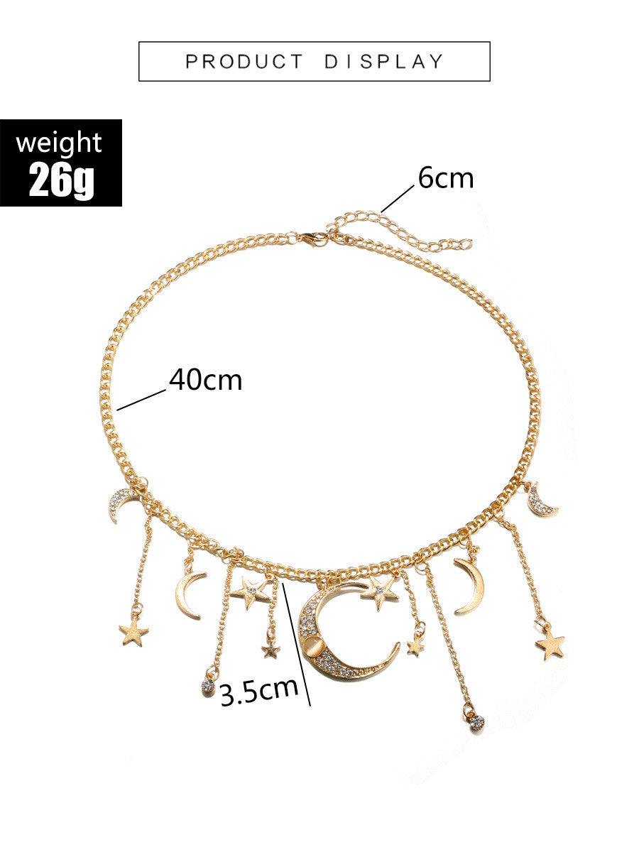 sengpan New Evil Eye Crystal Pendant Necklace Coin Women's Necklace Set Multi-layer StarMoon Alloy Imitation Pearl Pendant Necklace