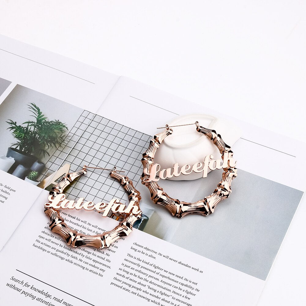 sengpan Christmas wishlist Spices Jewlry 30mm-70mm Custom Earrings Love shape Hiphop Sexy  Heart Bamboo Hoop Earrings Customizable Customize Name Earrings