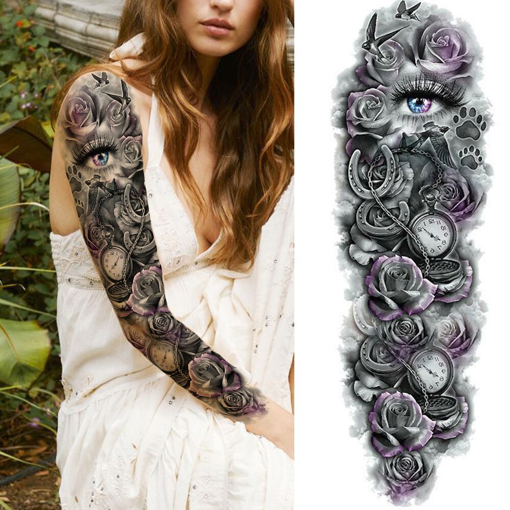 sengpan western jewelry for women Sexy Wolf Full Flower Arm Temporary Tattoo Stickers For Men Body Art Sleeve Tattoo Decals Girl Women Waterproof Tatoo Fox Legs