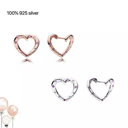 sengpan Fit Original Real 925 Sterling Silver authentic pan earrings Love heart with crystal For Women DIY fashion wedding Jewelry