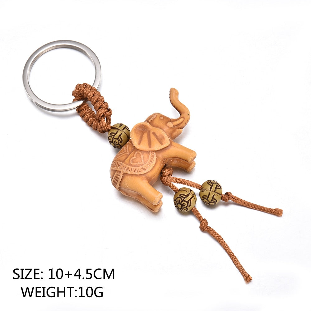 sengpan jewelry gifts for women hot sale Women Men Lucky Wooden Elephant Carving Pendant Keychain Religion Chain Key Ring Keyring Jewelry Wholesale cute keychain