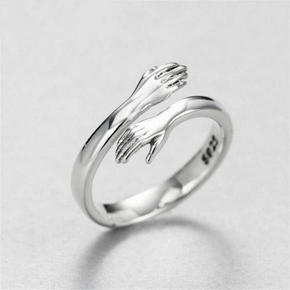 sengpan New Romantic Love Hug Carved Hand Rings Creative Love Forever Opening Finger Adjustable Hand Ring For Women Men Fashion Jewelry