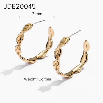 sengpan Creative Leaf Shape Brass Hoop Earrings For Women Gold Color CC Shape Circle Earrings Jewelry Party Gifts