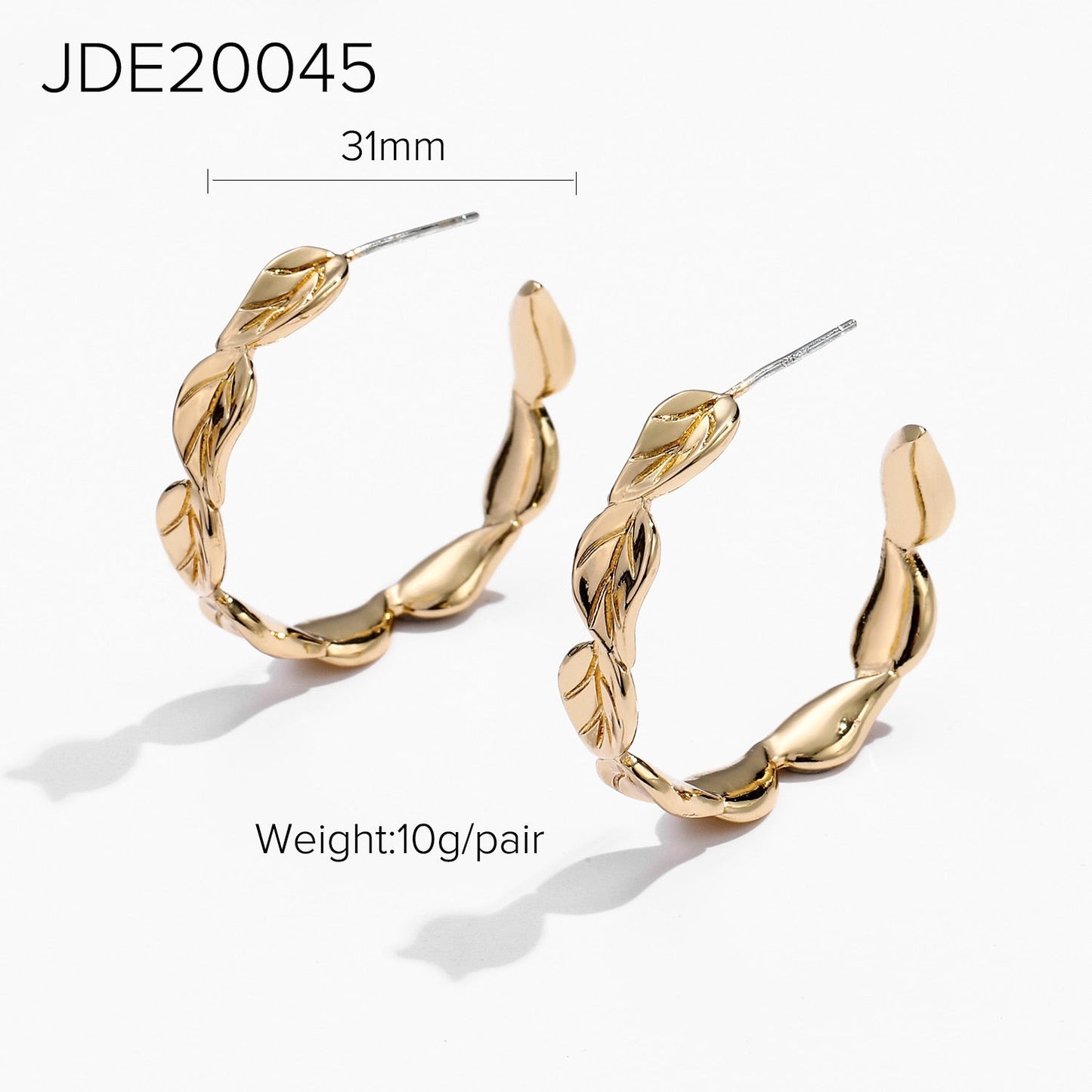 sengpan Creative Leaf Shape Brass Hoop Earrings For Women Gold Color CC Shape Circle Earrings Jewelry Party Gifts