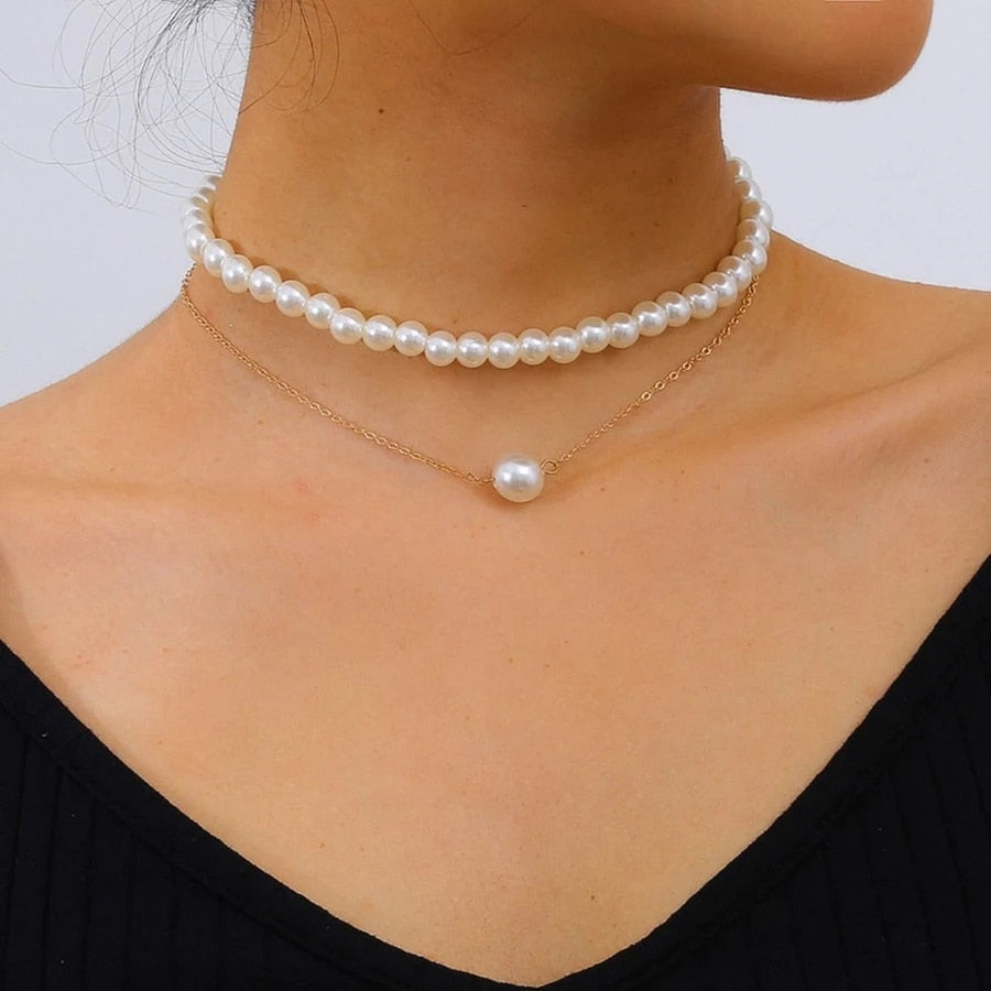 sengpan bridal jewelry set for wedding   Trend Elegant Jewelry Wedding Big Pearl Necklace For Women Fashion White Imitation Pearl Choker Necklace