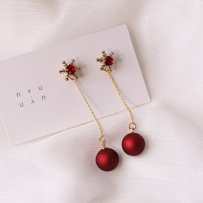 sengpan Christmas gifts ideas Fashion Christmas Red Dangle Earrings For Women Rhinestone Snowflake Pearl Earring Christmas Party Festival New Year Jewelry