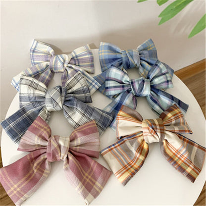 sengpan Women Girl Big Plaid Bow knot Tie Barrette Hair clips Hairpins Fashion Korean Lady Head wear Accessories Wholesale Gifts Party