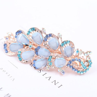 sengpan Barrette For Women Girl Rhinestone Crystal Big Hair Clip Hairpin Rose Peacock Flower Floral Head Accessories Wholesale