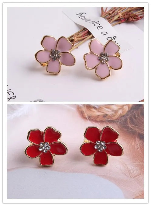 sengpan Korea Style Flower Shape Enamel Clip on Earrings Without Piercing for Girls Party Cute Lovely No Hole Ear Clip jewelry