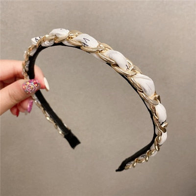 sengpan Slim Narrow Headband For Women Girl PU Leather Chains 5 Simple Camellia Hair Band Accessories Korean New Wholesale Office Gift